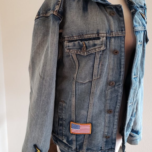 Ring of Fire Blue Denim Button Up Jacket Men’s Size M Beast Mode Snake Patches - Picture 3 of 5